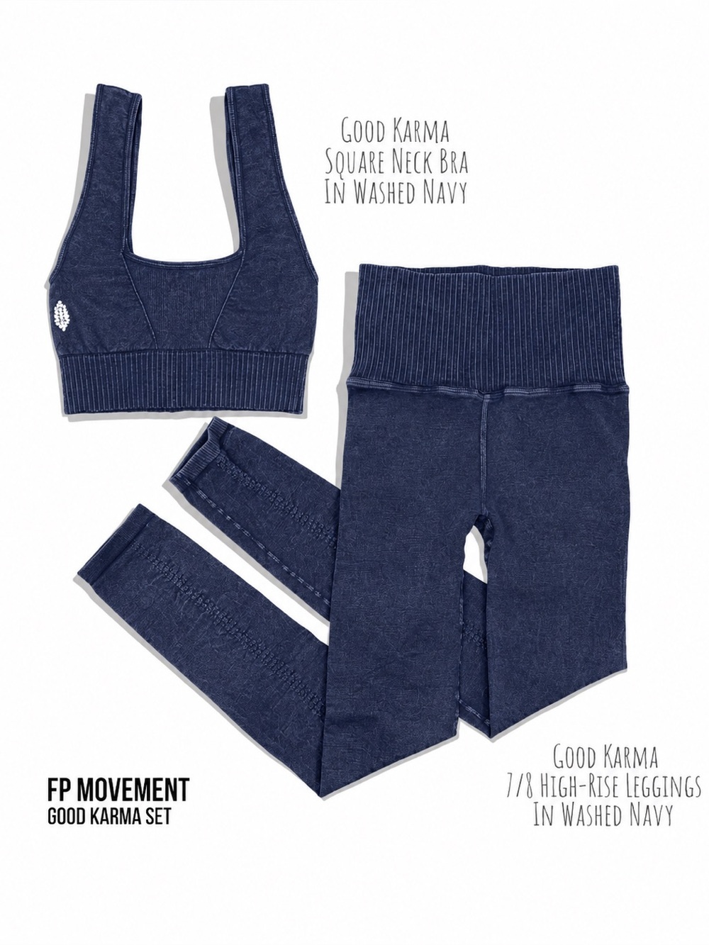 FP Movement Good Karma Set Washed Navy Leggings and Square Neck Bra - Picture 7 of 7